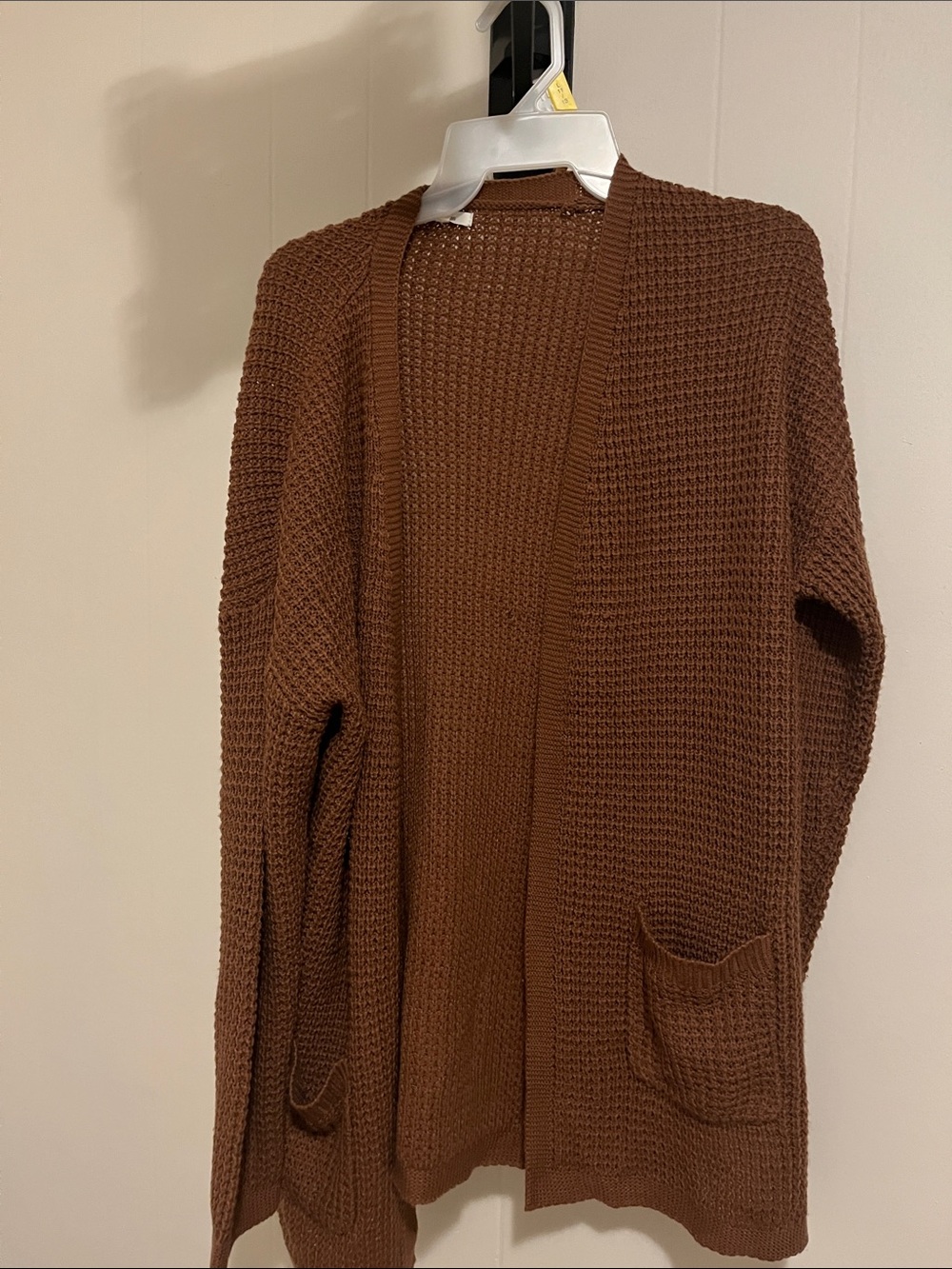 Maurices Brown Open-Front Waffle Knit Cardigan